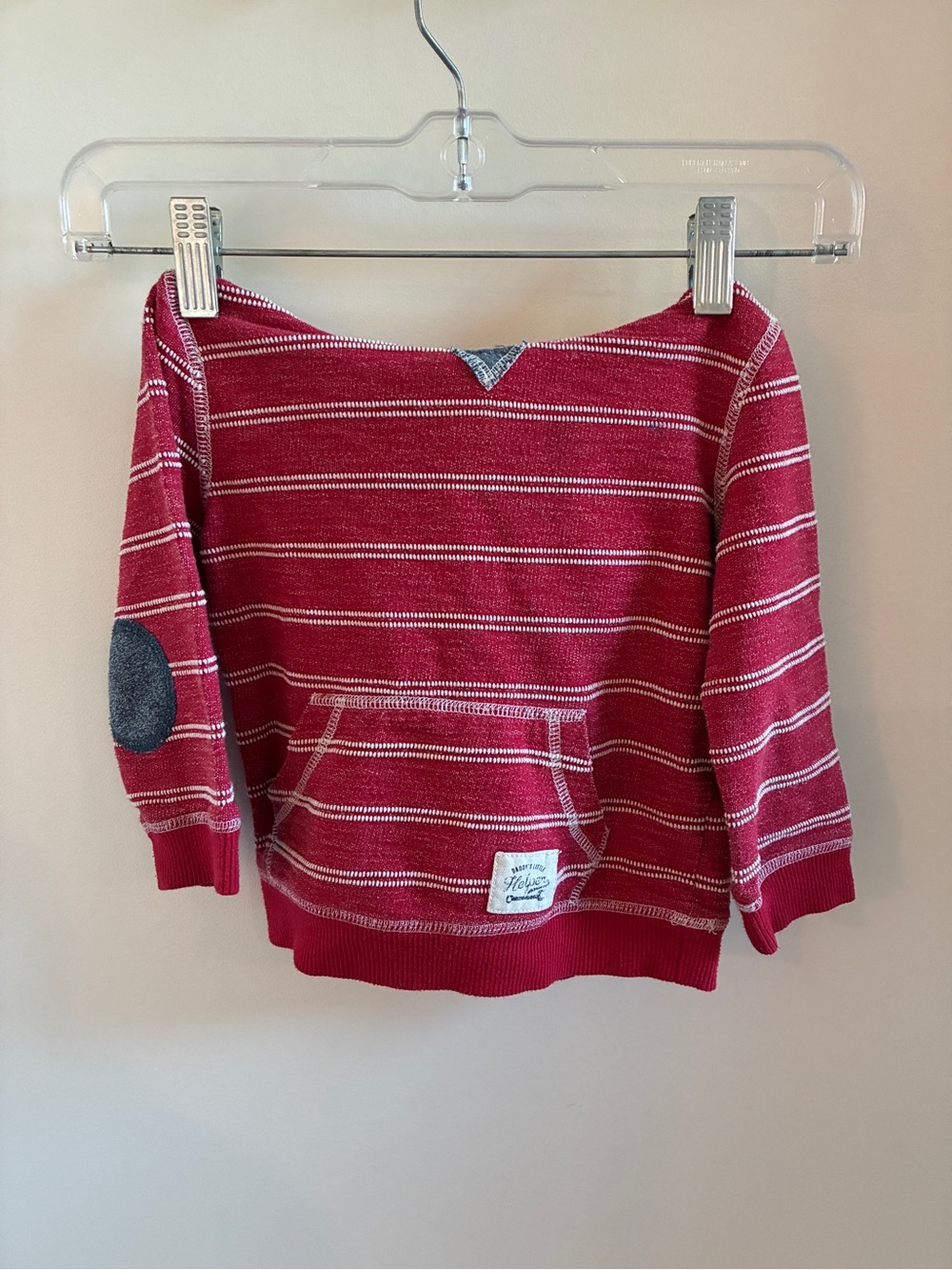 Boys Red Striped Pullover Sweater with Elbow Patch